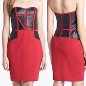 🆕 Aidan Mattox Leather Panel Strapless Red Dress